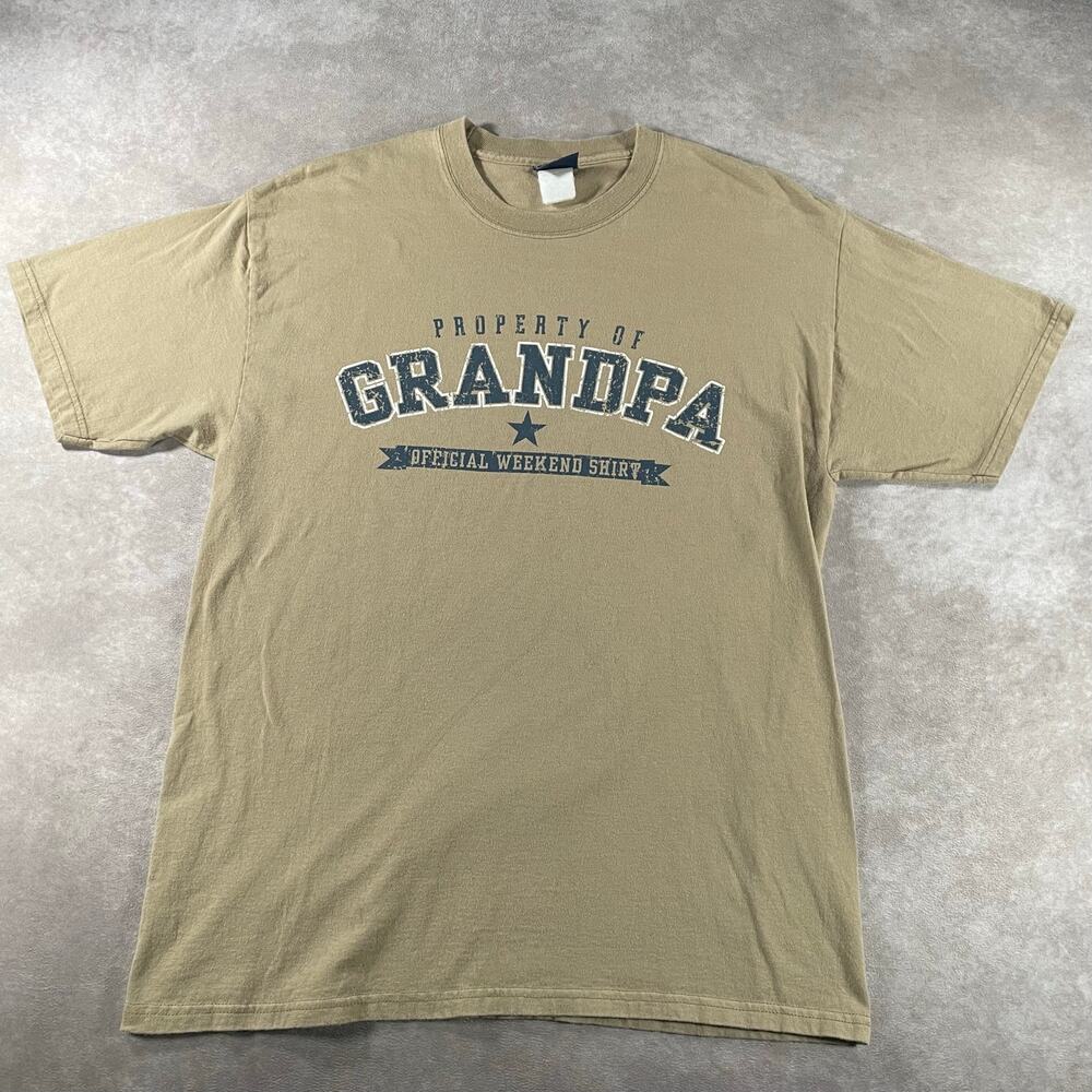 Vintage World's Greatest Dad Property of Grandpa Large T-Shirt Tan